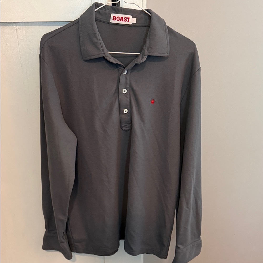 BOAST Men's Charcoal Long-Sleeve Polo with Red Logo